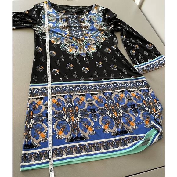 Alfani Boho Paisley Long Sleeve Scoop‎ Neck Knee Length Dress Black Women's XS - Picture 8 of 11